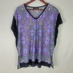 Travel Elements Womens Blouse Medium Top Multicolored Short Sleeve‎ V Neck Shirt